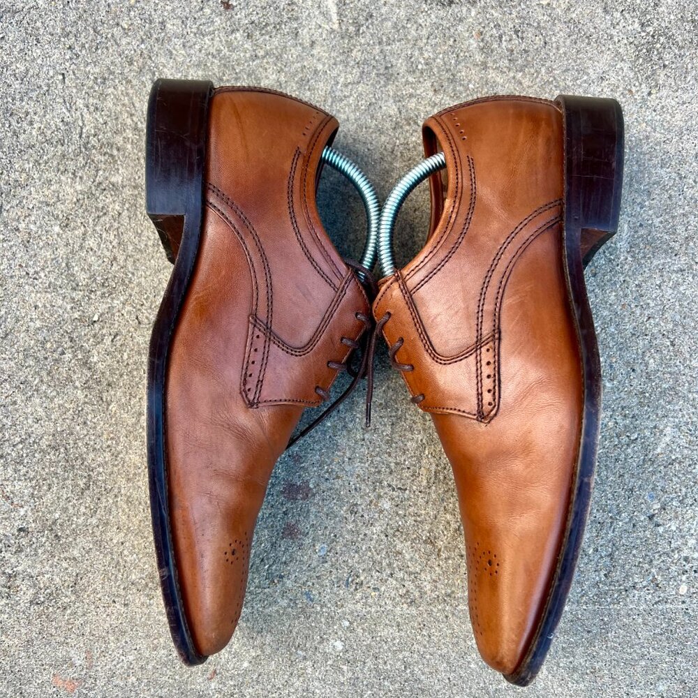 Johnston & Murphy 9.5M Tan Brown Leather Brogue Ellisworth Lace Up Dress Shoes - Picture 6 of 10